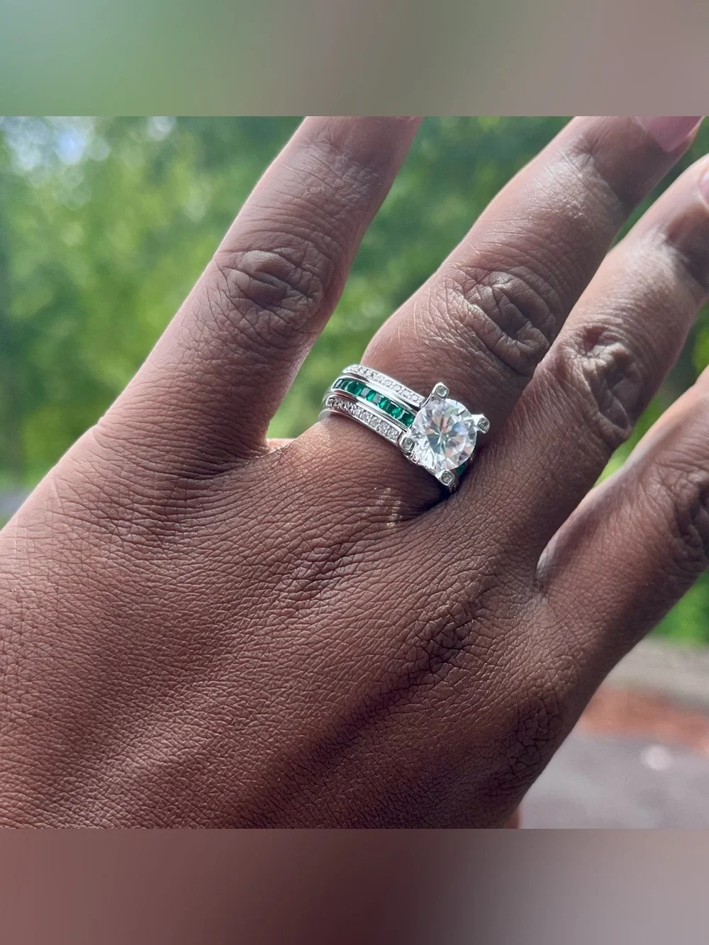 White Gold Plated Ring Size 8 Green